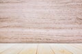 Empty wooden deck table over wood wallpaper background for present product. Royalty Free Stock Photo