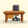 Empty wooden desk with drawers, ergonomic office chair