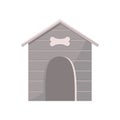 Empty wooden dog house with bone icon on white background, pet house. Isolated illustration in flat style. Royalty Free Stock Photo