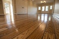 Empty wooden floor with ceiling and light reflection Royalty Free Stock Photo