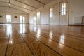Empty wooden floor with ceiling and light reflection Royalty Free Stock Photo