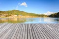 Empty wooden floor or decking beside the lake