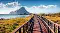 Empty wooden footbridge on Spiaggia di Porto Taverna beach Royalty Free Stock Photo