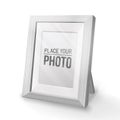 Empty wooden frame,cartoon style.Desktop photo frame.Realistic wood,transparent glass,3D element .Design Template For Royalty Free Stock Photo