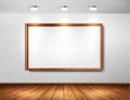 Empty wooden frame on a wall with spotlights Royalty Free Stock Photo