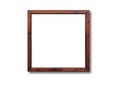 Empty wooden frame on the wall. White background, space for text. Royalty Free Stock Photo