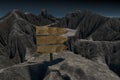 Empty wooden guide board and mountain road, 3d rendering