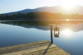 Empty wooden jetty at sunset Royalty Free Stock Photo