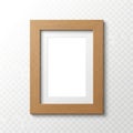 Empty wooden picture frame with white matting and clean blank space for display white background Royalty Free Stock Photo