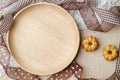 Empty wooden plate with coconut biscuit and pineapple jam Royalty Free Stock Photo