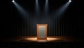 Empty wooden podium on stage with dramatic spotlight focus in dark auditorium Royalty Free Stock Photo