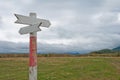 Empty wooden road pointer