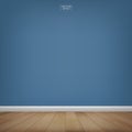 Empty wooden room space with blue concrete wall background. Vector.