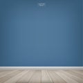 Empty wooden room space with blue concrete wall background. Vector.