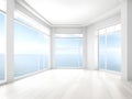 empty wooden room with window and sea view Royalty Free Stock Photo