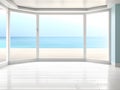 empty wooden room with window and sea view Royalty Free Stock Photo