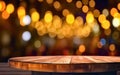 empty wooden round table in bar or pub blurred background with bokeh light Royalty Free Stock Photo