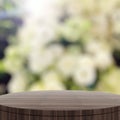 Empty wooden round table and blurred background Royalty Free Stock Photo