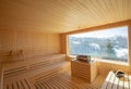 Empty wooden sauna room with traditional sauna accessories Royalty Free Stock Photo