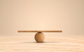 Empty Wooden scale on wood floor and brown background. Wood balance illustration with copy space