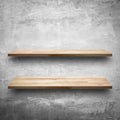 Empty wooden shelves on bare concrete wall