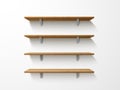 Empty wooden shelves. Realistic isolated wall mounted bookshelves. Library place. Natural material interior coaster Royalty Free Stock Photo