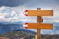 Empty wooden signpost in the mountains