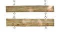 Empty wooden signs hanging on chain isolated