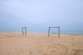 Empty wooden swing The pillars are made of wood and tied with a strong rope. On the beach in the southern part of Thailand, on a Royalty Free Stock Photo