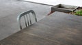 Empty wooden table and aluminium chair