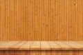 Empty wooden table and bamboe wall background Royalty Free Stock Photo