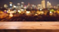 Empty wooden table with blurred background of a city at night Royalty Free Stock Photo