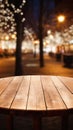Empty wooden table and blurred background of night city with bokeh Royalty Free Stock Photo