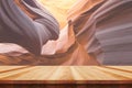 Empty wooden table and canyon