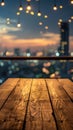 empty wooden table with city night view background Royalty Free Stock Photo