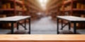 Empty wooden table on defocused blurred shelves in warehouse background Royalty Free Stock Photo
