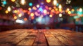 Empty wooden table in front of abstract blurred background of bokeh light for display products Royalty Free Stock Photo