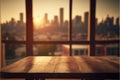 Empty wooden table in front of blurry background. Royalty Free Stock Photo