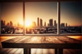 Empty wooden table in front of blurry background. Royalty Free Stock Photo