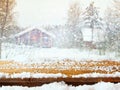 Empty wooden table in front of dreamy winter landscape Royalty Free Stock Photo