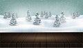 Empty wooden table in front of winter forest landscape Royalty Free Stock Photo