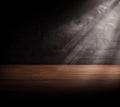 empty wooden table with smoke float up on dark background Empty Space for display your products,.empty wooden table with smoke Royalty Free Stock Photo