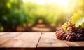 Empty wooden table with sunny vineyard background Royalty Free Stock Photo