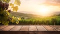 Empty wooden table, sunny vineyard background Royalty Free Stock Photo