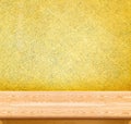 Empty Wooden Table top at golden mosaic tiles wall,Template mock Royalty Free Stock Photo