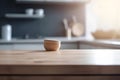 Empty wooden table top with kitchen room blurred background. Template for product presentation display Royalty Free Stock Photo