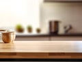 Empty wooden table top with kitchen room blurred background. Template for product presentation display Royalty Free Stock Photo