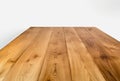 Empty wooden table top on white wall background for product display montage