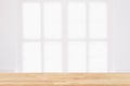 Empty wooden table and window room interior decoration background, product montage display,can be used for display or montage your Royalty Free Stock Photo