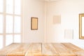 Empty wooden table and window room interior decoration background, product montage display,can be used for display or montage your Royalty Free Stock Photo